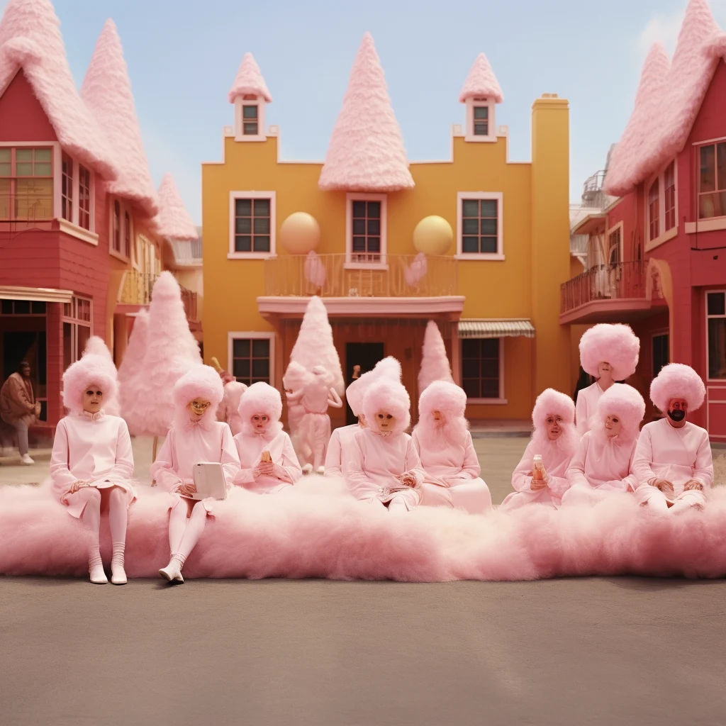 A ceremonial gathering in front of a yellow village building