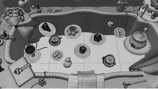 Process shot 1 — scene layout wireframe